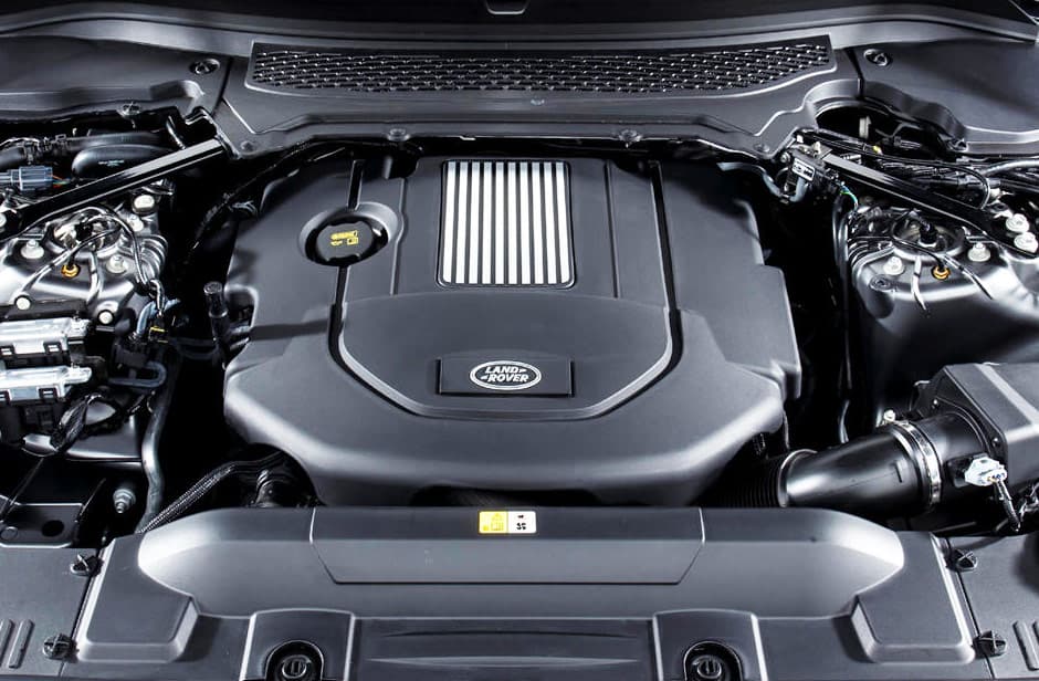 Close-up of a Land Rover engine